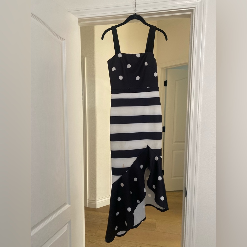 True Violet black and white polka dot midi dress